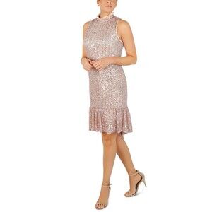 Julia Jordan Sleeveless Sequin Trapeze Dress Metallic Evening Sz 16 Multi-color